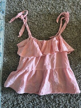 Lucky Brand Pink Ruffle Tie-Shoulder One-Piece